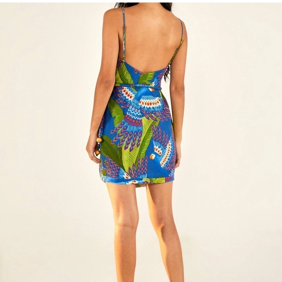 NWT Farm Rio Blue Macaw Mini Wrap Dress - Picture 5 of 8
